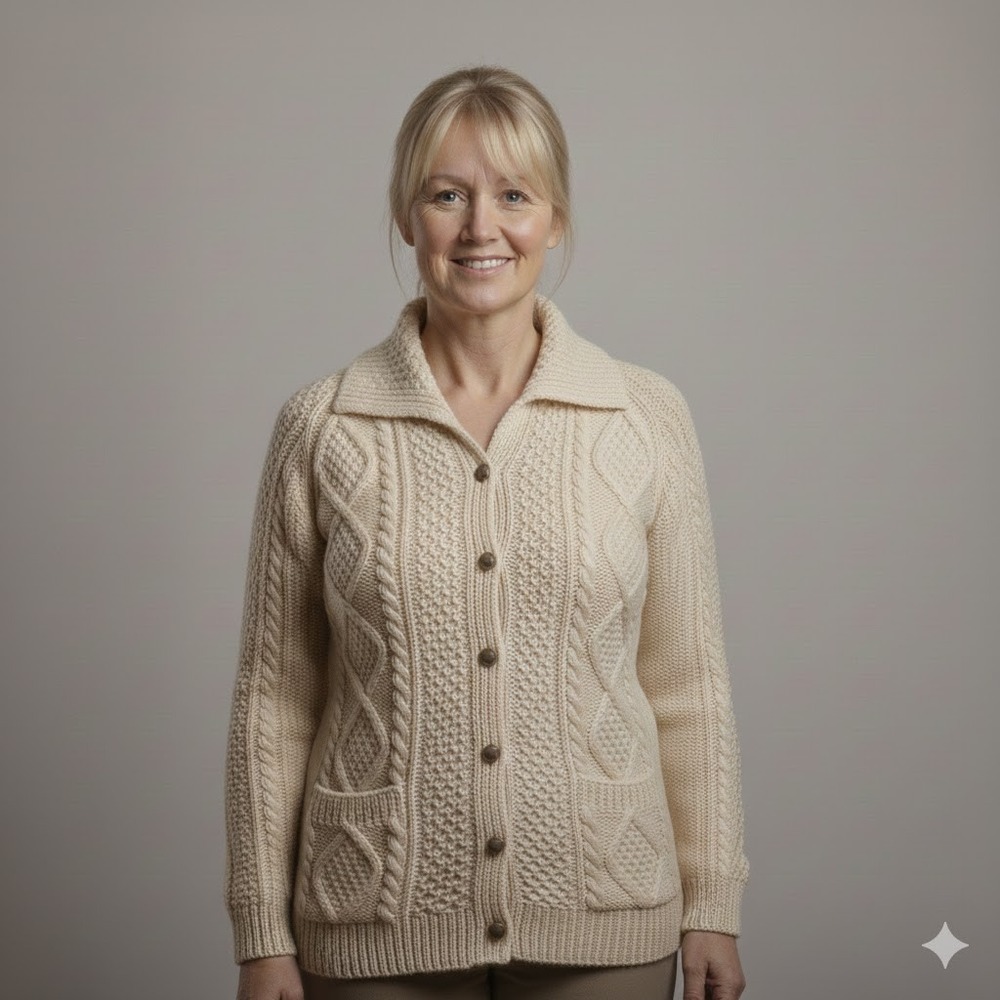 Cream Cable Knit Button-Front Cardigan Sweater